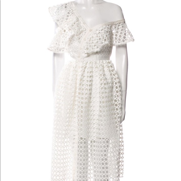 self-portrait Lace Frill Asymmetric Cold shoulder Midi Dress uk size 6 $995 - Picture 4 of 11